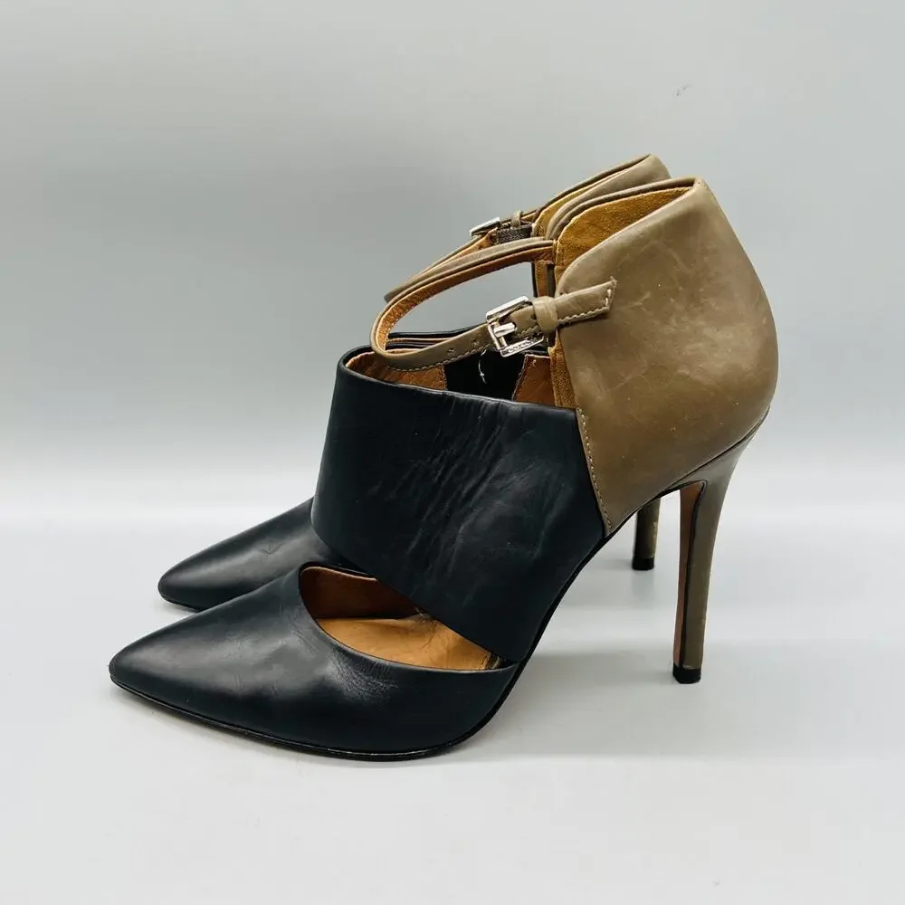 Coach Shoes Womens 6 Black Taupe Leather D'Orsay Ankle Strap Stiletto Heels